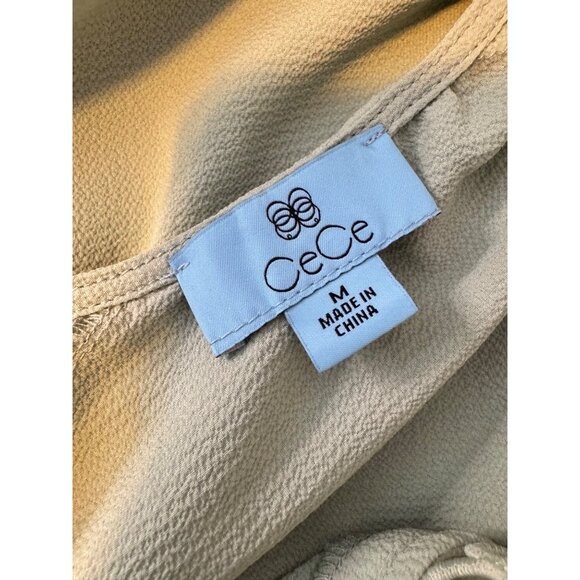 CeCe Circular Trim Pin Tuck Blouse Size Medium Textured Fabric NWT $79 Green - Picture 3 of 8